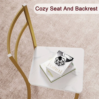 Eetkamertafel Set – Ronde Tafel – Bistro Set – Keukentafel – Dinette Set – Goudkleurig – Compact 2-Persoons – Gestoffeerde Stoelen – Stevig Stalen Frame
