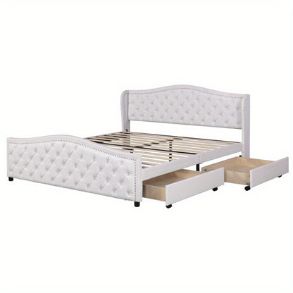 Boxspringbed – Tweepersoonsbed – Slaapbed – Stofbed – Opbergbed – 180x200 cm – Hoog Gestoffeerd Hoofdeinde – 2 Grote Opbergladen