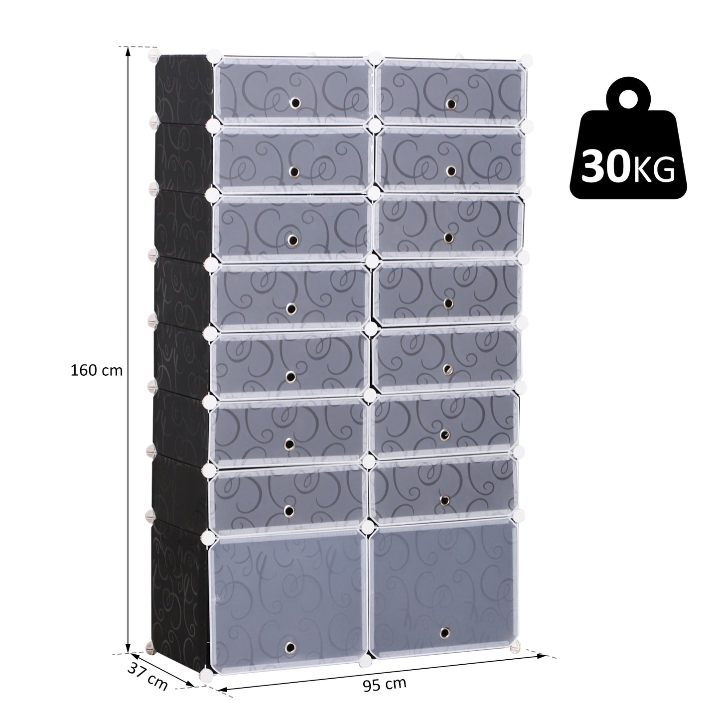 Modulaire Schoenenkast – Schoenopberger – Schoenwand – Schoenrek – Schoenenkast – 32 Paar Schoenen – Stabiel PP Plastic en Metaal