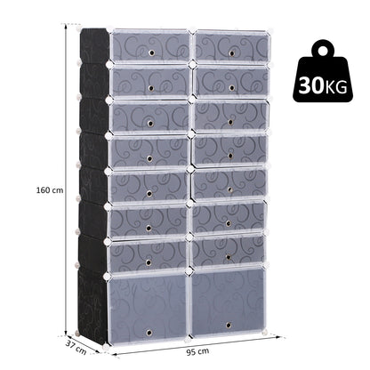 Modulaire Schoenenkast – Schoenopberger – Schoenwand – Schoenrek – Schoenenkast – 32 Paar Schoenen – Stabiel PP Plastic en Metaal