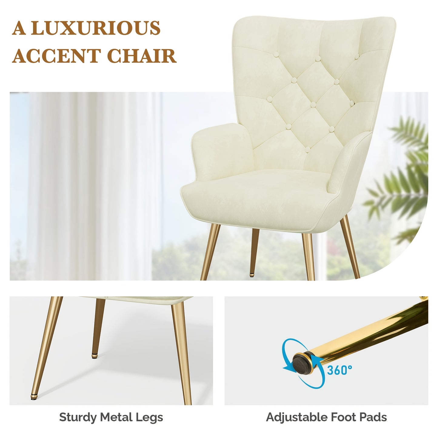 Accentstoel – Fauteuil – Leunstoel – Lounge Stoel – Zetel – Mid-Century Modern – Velvet Bekleding – Wingback Design – Memory Foam Zitting – Metalen Poten Met Gouden Accenten – Groen