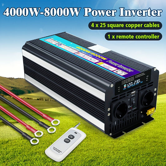 Spanningsomvormer – Omvormer – Stroomomzetter – 12V Naar 230V – 4000W Continu Vermogen – USB Poort – LED Display