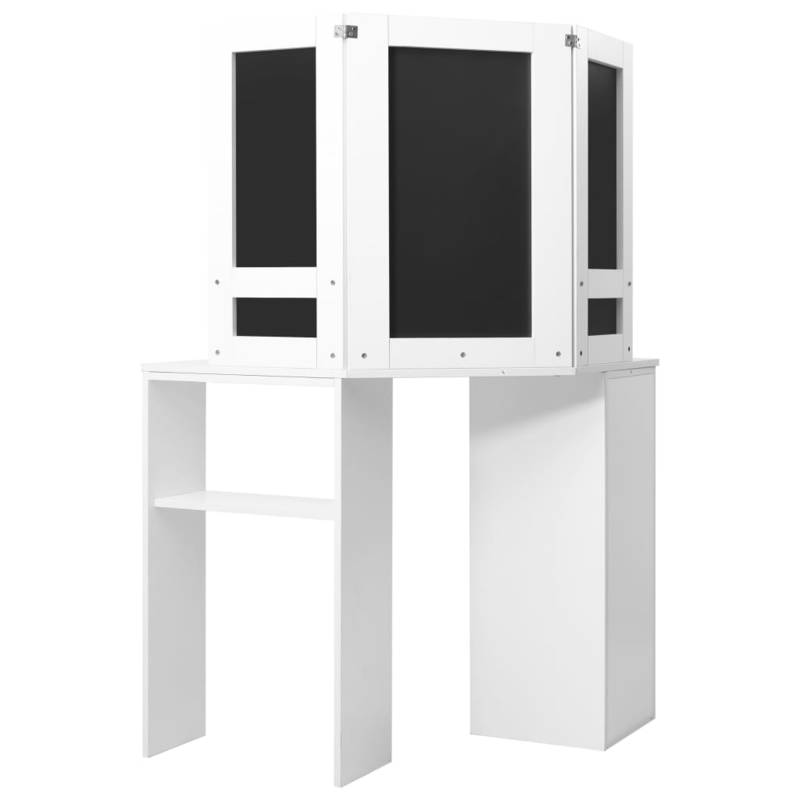 White Modern Corner Makeup Vanity Table with Oak Veneer - Space-Saving Curved Design, Easy Assembly, 3.2 Cu Ft, Low-Profile Height (<68.58cm) Freestanding Dressing Table for Small Bedrooms & Dressing Rooms (Engineered Wood)