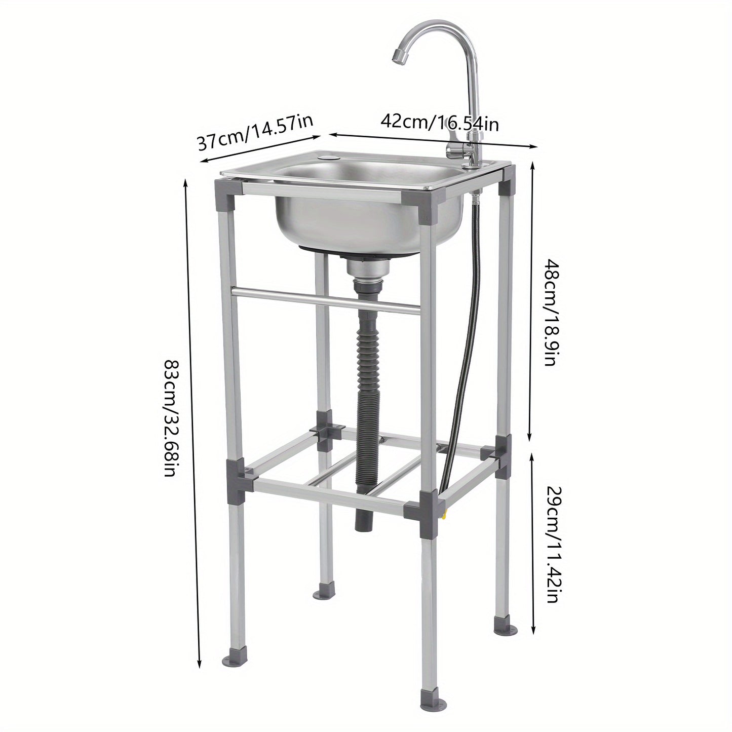 Vrijstaande Spoelbak – RVS Wastafel – Keukenspoelbak – Werkplaats Spoelbak – Bijkeuken Spoelbak – Roestvrij Staal 304 – Inclusief Koudwaterkraan – Grote Capaciteit 42x37x83 cm