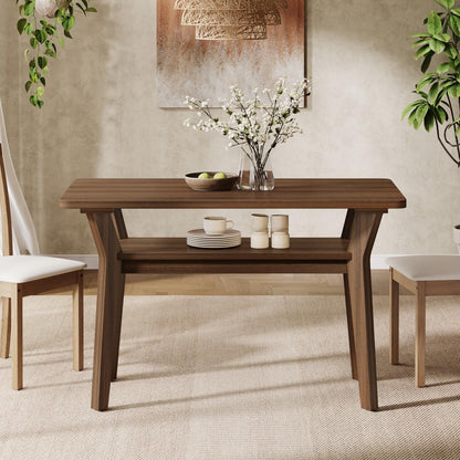 47-inch-modern-farmhouse-dining-table-for-4-with-2-tier-storage---solid-wood-legs--engineered-wood-top-walnut-large-rectangle-kitchen-table-for-dining-room--living-room-easy-assembly-required-space-saving-design-with-lower-shelf-contemporary-s