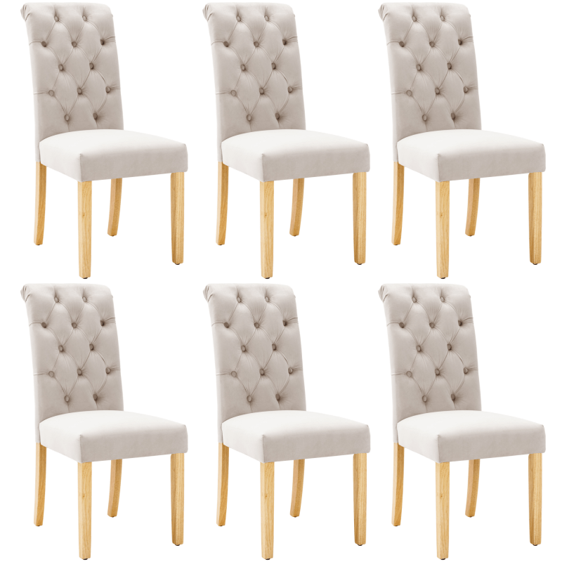 Stoelenset – Eetkamerstoelen – Woonkamstoelen – Keukenstoelen – Loungestoelen – 6-delige Set – Zachte Velvet Bekleding – Stevige Eikenhouten Poten