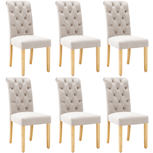 Stoelenset – Eetkamerstoelen – Woonkamstoelen – Keukenstoelen – Loungestoelen – 6-delige Set – Zachte Velvet Bekleding – Stevige Eikenhouten Poten