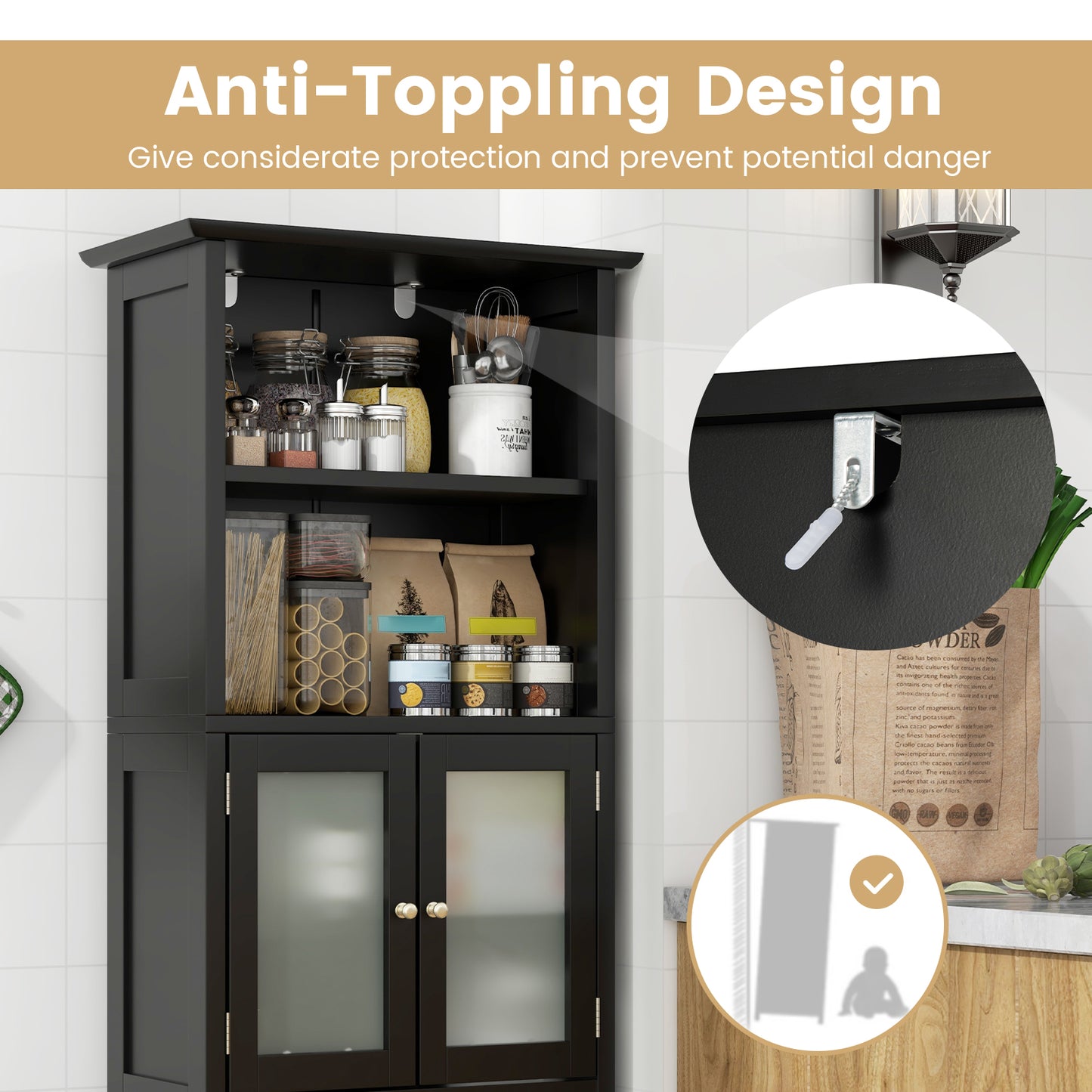 Badkamerkast – Badkamermeubel – Opbergkast – Kolomkast – Wastafelonderkast – 163 cm Hoog – MDF Met Gehard Glas