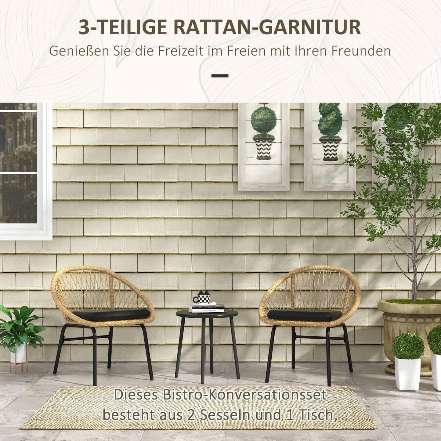 Rattan Loungeset – Tuinset – Bistroset – Balkonmeubilair – Buitenmeubilair – Geel – 2 Comfortabele Stoelen – Onderhoudsvriendelijk PE Rattan