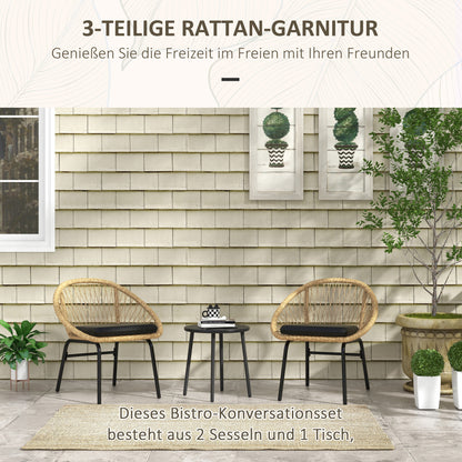 Rattan Loungeset – Tuinset – Bistroset – Balkonmeubilair – Buitenmeubilair – Geel – 2 Comfortabele Stoelen – Onderhoudsvriendelijk PE Rattan