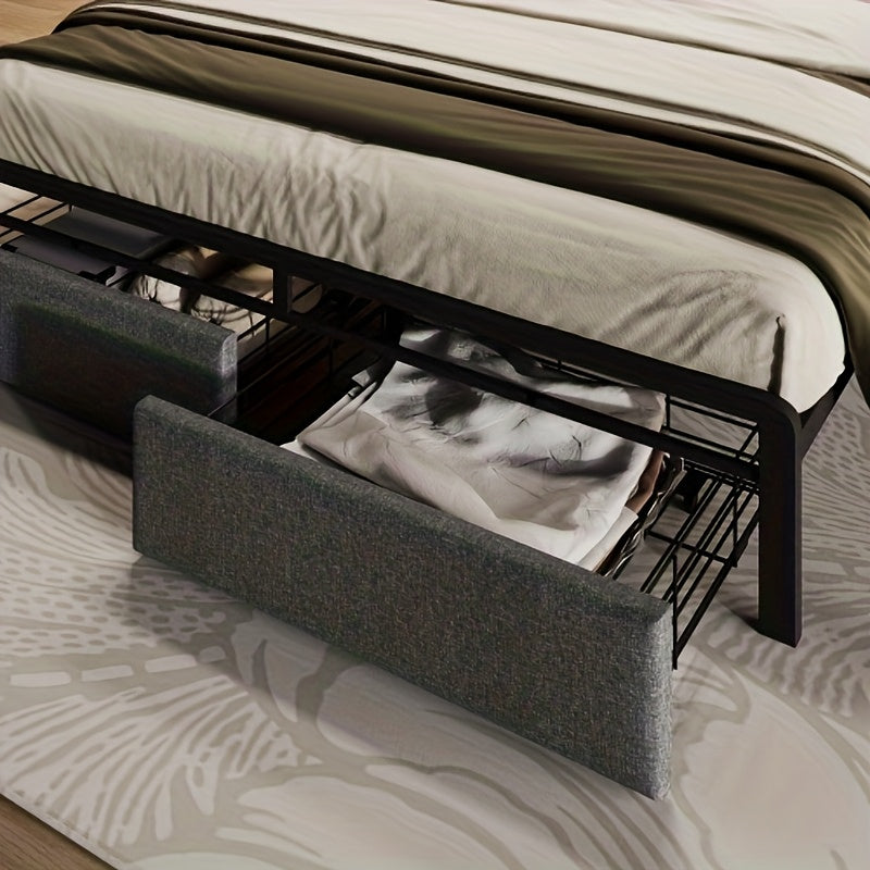 Bedframe – Bedframe Zonder Montage – Slaapbank – Bedframe Met Zijtafel – Slaapoplossing – Modern Grijs Bamboe – Stevig En Duurzaam – Geen Matras Nodig