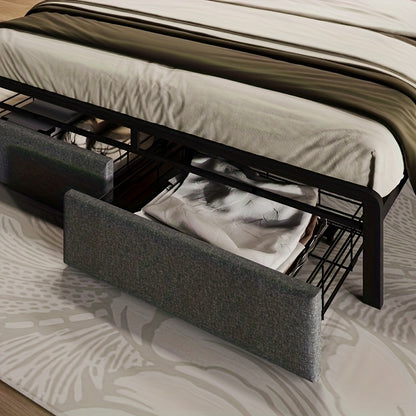 Bedframe – Bedframe Zonder Montage – Slaapbank – Bedframe Met Zijtafel – Slaapoplossing – Modern Grijs Bamboe – Stevig En Duurzaam – Geen Matras Nodig