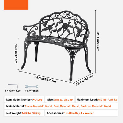 Tuinbank – Buitenbank – Parkbank – Patiobank – Zwarte Metalen Bank – Stevig Metalen Frame – Weerbestendig Poedercoating