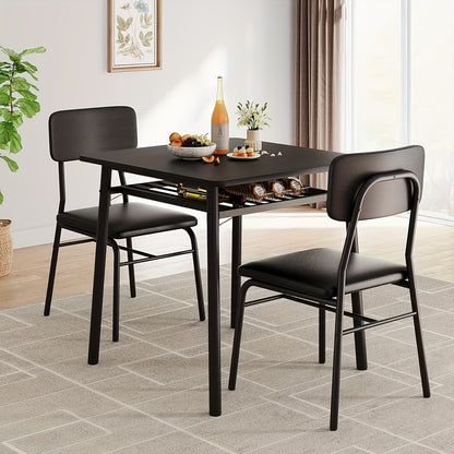 Eetkamerset – Eettafelset – Eetkamermeubels – Diningset – Keukenmeubel – Modern Rustiek Design – Compact Met Opbergrek – Duurzaam Hout & MDF – Zwart Houtnerf