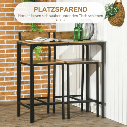 Barkrukken – Barstoelen – Barstoelen Met Rugleuning – Keukenstoelen – Statafel – Metaal – Waterbestendig – 3-delige Barset Rustiek Bruin