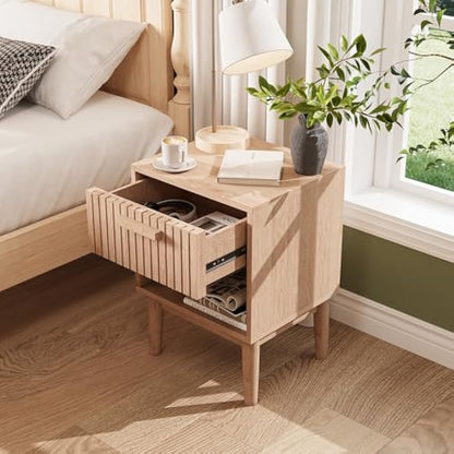 Nachtkastje – Bijzettafel – Bedkastje – Wandkastje – Opbergkastje – Set van 2 – Hout en MDF – Met Lade en Open Vak