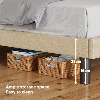 Tweepersoonsbed – Bedframe – Slaapbank – Opbergbed – Hoogslaper – 120x200 cm – Stijlvol Beige – Met Opbergruimte Hoofdbord – Stevig Hout-Metaal Frame