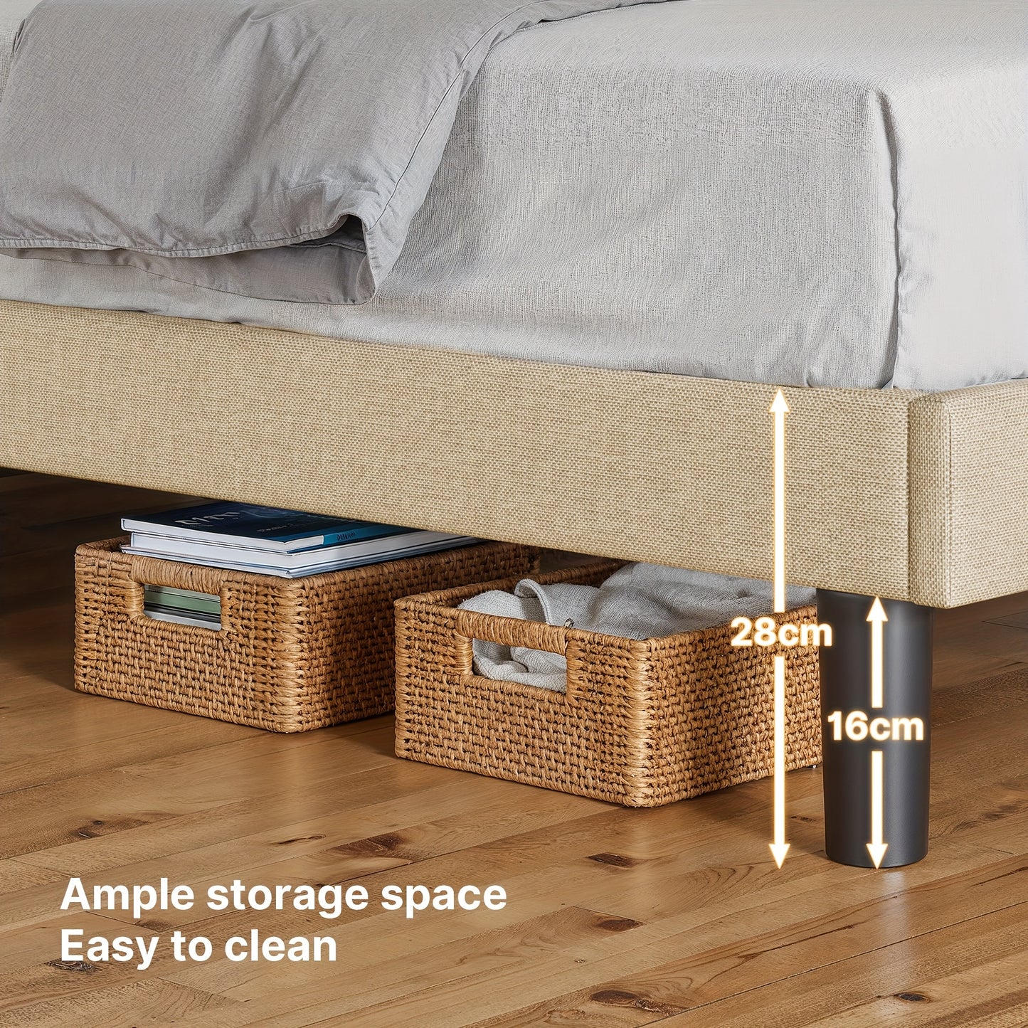 Eenpersoonsbed – Bedframe – Slaapbank – Opbergbed – Stijlvol Bed – Donkergrijs – Geluidsarm – 16 cm Opbergruimte Onderbed