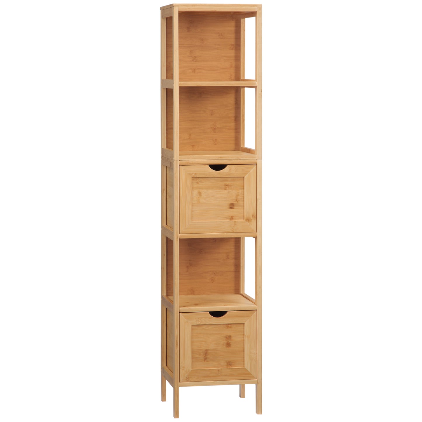 Kleankin Bathroom Column Cabinet Tall Storage Cabinet in Bamboo 2 Removable Drawers And 3 Shelves - Natural Design - 30 X 30 X 140 Cm Natural