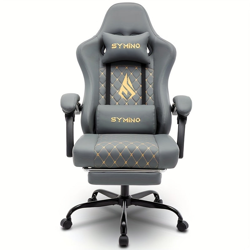 Gamingstoel – Bureaustoel – Computersstoel – Gamerstoel – Office Chair – Ergonomisch Design – Verstelbare Voetensteun – Memory Foam Zitting – 360 Graden Draaibaar – Grijs
