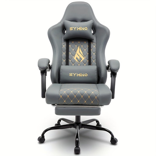 Gamingstoel – Bureaustoel – Computersstoel – Gamerstoel – Office Chair – Ergonomisch Design – Verstelbare Voetensteun – Memory Foam Zitting – 360 Graden Draaibaar – Grijs