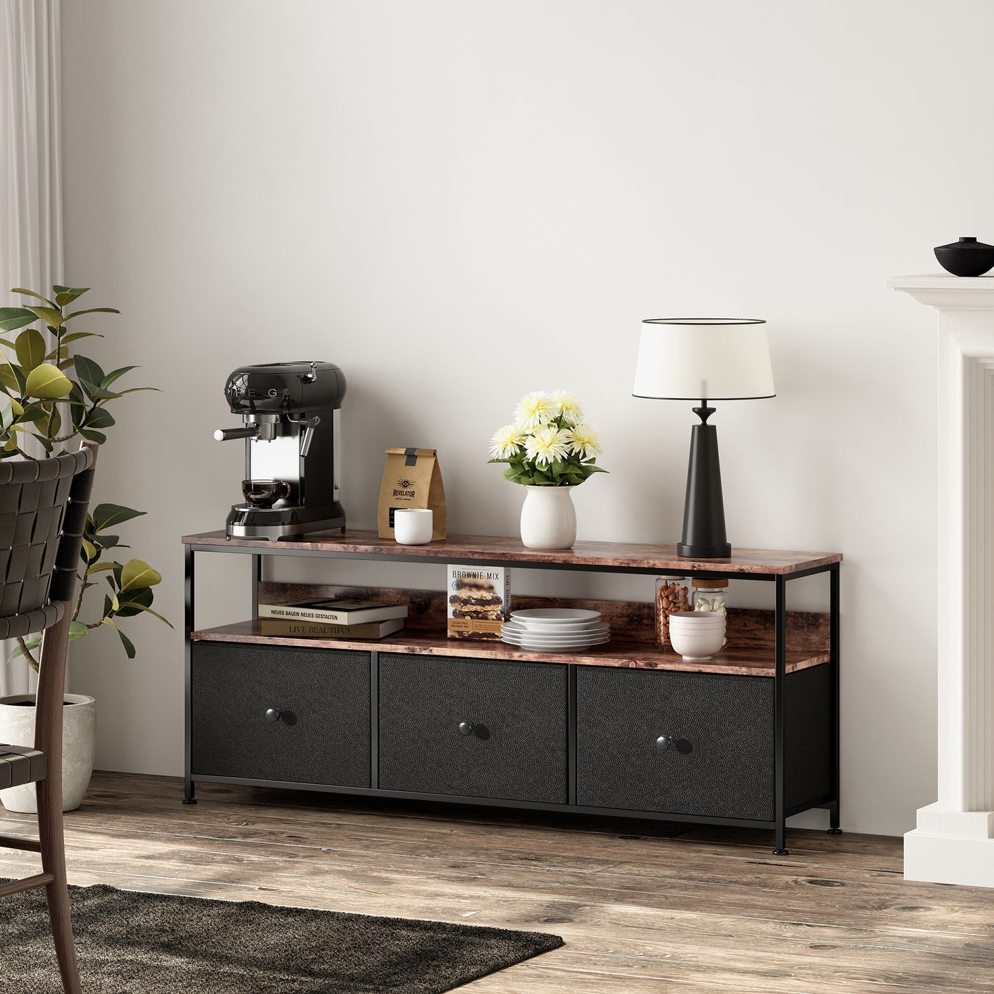 Retro Tv Meubel – Tv Kast – Entertainment Meubel – Wandmeubel – Tv Dressoir – Geschikt Voor Televisies Tot 50 Inch – Mid-Century Modern Design – Rustiek Bruin Hout