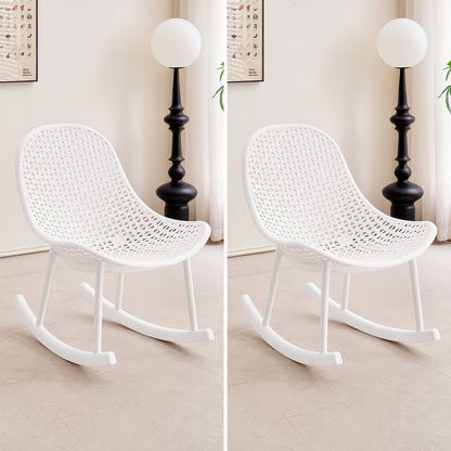 Rocking chair 2pcs set Ergonomic design for living room bedroom study Indoor PP material up to 200kg loadable Modern White, Chaise Confortable, Chaise Longue, Chaise Pliable, Cozy Seating, Bedroom Seating, Minimalist Design,