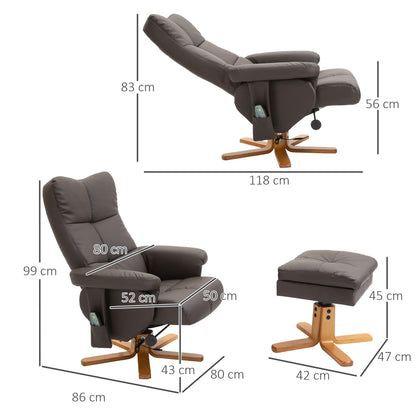 Relaxfauteuil – Relaxstoel – Ligstoel – Massagestoel – Tv-Fauteuil – Verstelbare Rugleuning 145° – 10 Vibratiepunten Zonder Elektriciteit – Bruin Kunstleer 80x86x99 cm