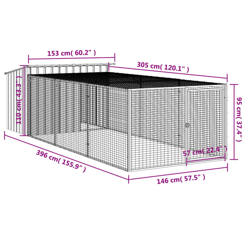 Hondenkennel – Hondenhok – Hondenren – Dierenverblijf – Hondenhuis – Gegalvaniseerd Staal – Ruim Interieur – Ventilatierooster – Dakoverstek – Weerbestendig – Eenvoudige Montage – Antraciet
