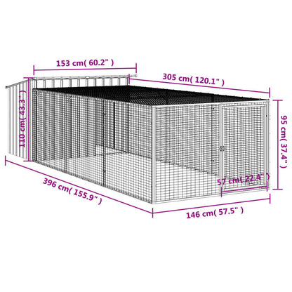 Hondenkennel – Hondenhok – Hondenren – Dierenverblijf – Hondenhuis – Gegalvaniseerd Staal – Ruim Interieur – Ventilatierooster – Dakoverstek – Weerbestendig – Eenvoudige Montage – Antraciet