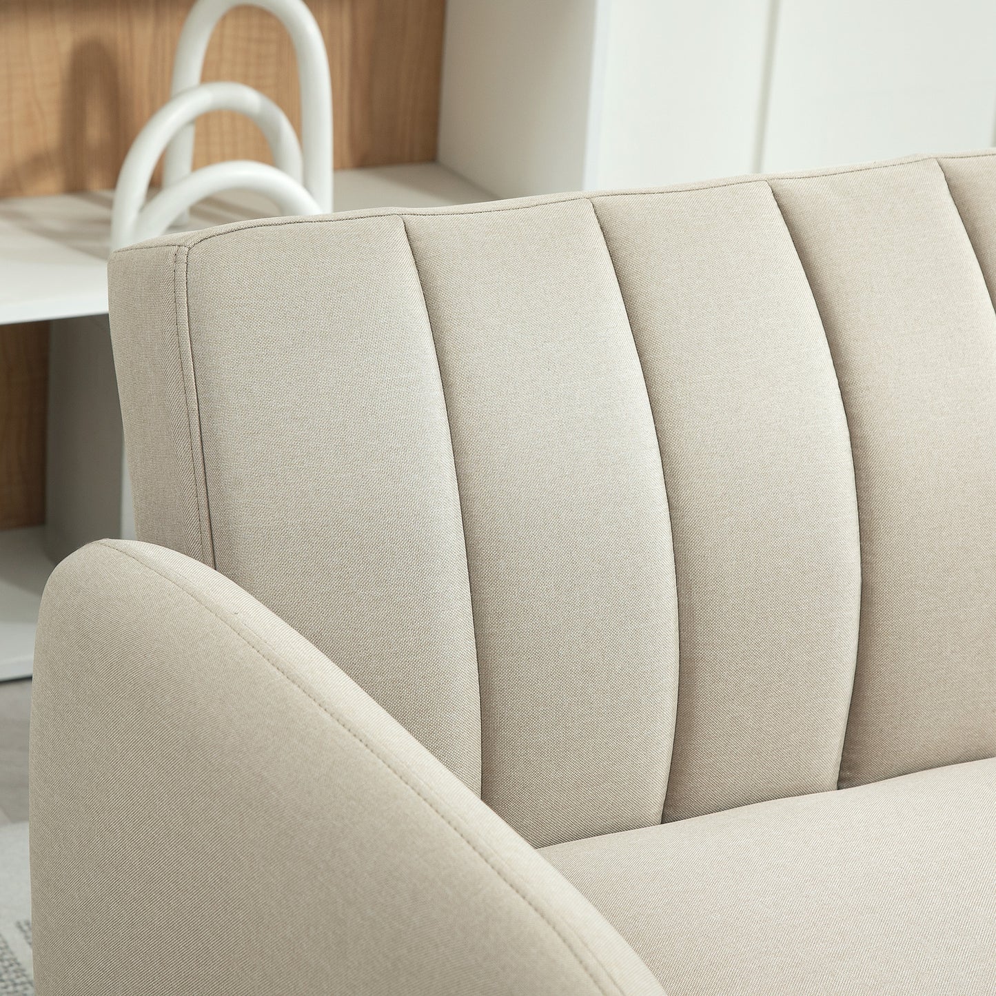 2-zits Bank – Loveseat – Zitbank – Tweezitsbank – Compacte Bank – Scandinavisch Design – Verstelbare Rugleuning 3 Standen – Ademend Linnen Stof Beige