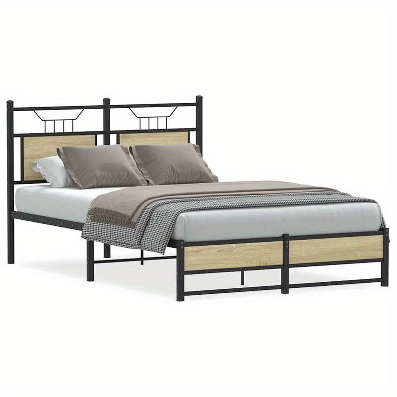 Bed frame without Mattress Oak Sonoma 120x190cm in Chipboard Practical, removable, suitable for all seasons, Guest Bed Setup, Versatile Sleeping Solution, Minimalist Bed Frame, Contemporary Design, Easy Assembly, Removable De