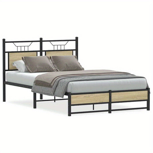 Bed frame without Mattress Oak Sonoma 120x190cm in Chipboard Practical, removable, suitable for all seasons, Guest Bed Setup, Versatile Sleeping Solution, Minimalist Bed Frame, Contemporary Design, Easy Assembly, Removable De