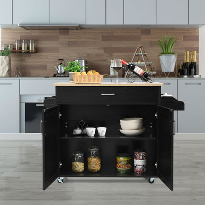 Keukentrolley – Serveerwagen – Keukenkast – Opbergtrolley – Keukenkar – Zwart – Met Handdoekhouder en Kruidenrek – Verstelbare Plank en Lade