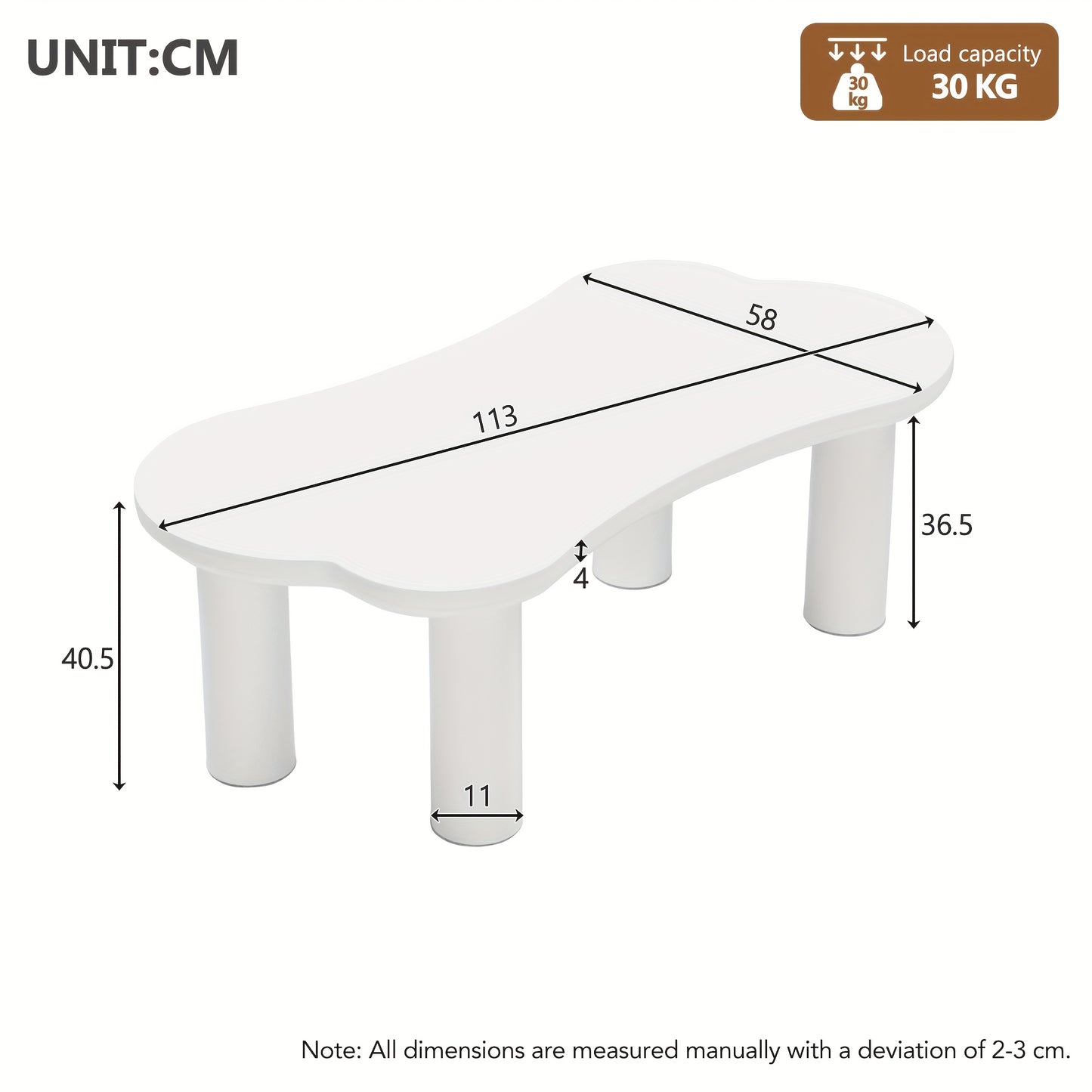 Salontafel Botvormig – Bijzettafel – Koffietafel – Woonkamer Tafel – Wit – MDF Tafelblad – Hardhouten Poten Met PVC Coating