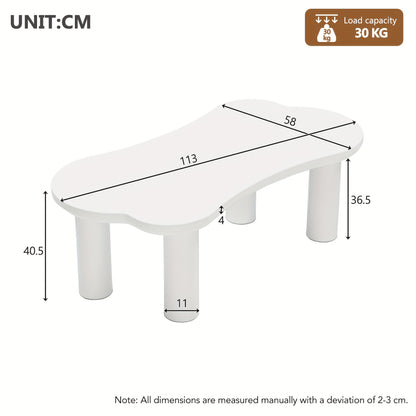 Salontafel Botvormig – Bijzettafel – Koffietafel – Woonkamer Tafel – Wit – MDF Tafelblad – Hardhouten Poten Met PVC Coating