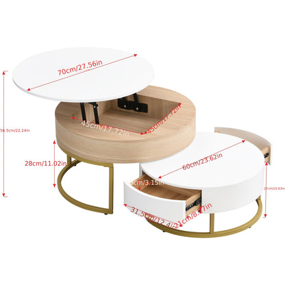 Bijzettafels – Salontafel – Side Table – Nesting Tafels – Opbergtafel – Houten Set – Inklapbaar Ontwerp – Opberglades – Wit Met Gouden Accenten
