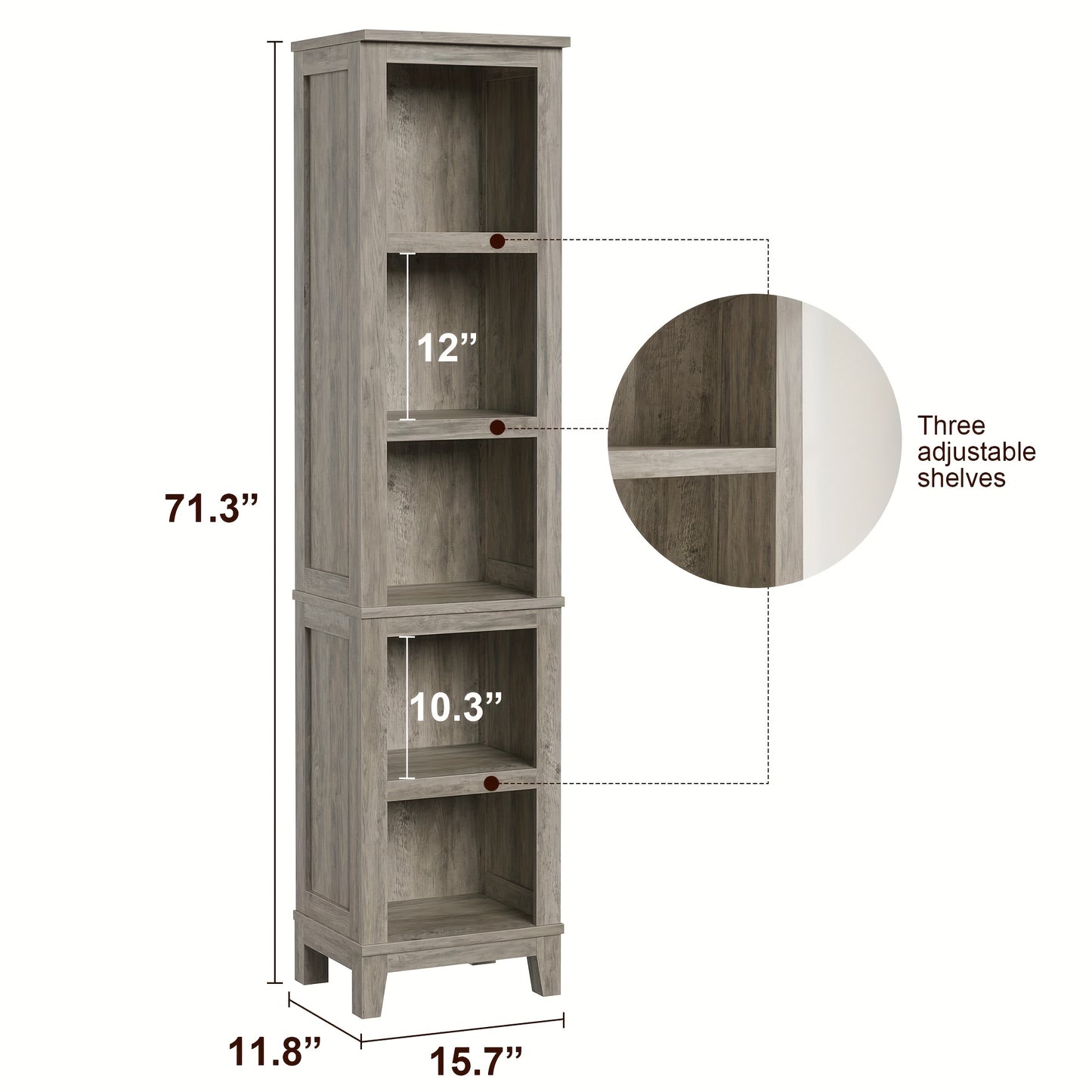 5-Tier Narrow Farmhouse Bookcase Bookshelf - Vintage Style Freestanding Floor Shelf with Sturdy Construction, Space-Saving Vertical Design & Easy Assembly, 68.58cm+ Height, Gray Finish for Home Office, Living Room, Bedroom -