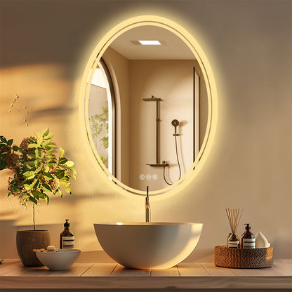 Ovale LED Badkamerspiegel – Spiegel Met Verlichting – Make-up Spiegel – Scheerspiegel – Wandspiegel – 60x80 cm – Anti-Fog Functie – Dimbare Driekleurige LED Verlichting