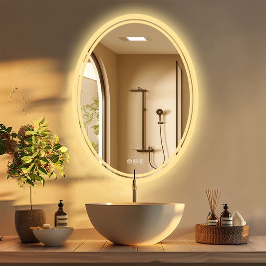Ovale LED Badkamerspiegel – Spiegel Met Verlichting – Make-up Spiegel – Anti Beschlag Spiegel – Wandspeigel – 50x70 cm – Anti-fog Functie – 3 Lichtinstellingen