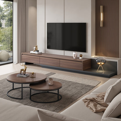Ronde Koffietafel – Salontafel – Bijzettafel – Tafeltje – Woonkamertafel – Set Van 2 – Walnootkleurig Met Zwart Metalen Frame – Compact En Duurzaam