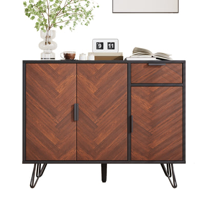 Opbergkast – Kasten – Sideboard – Dressoir – Lockers – Zwart Met Houtlook – Verstelbare Planken – Lade – Stevige Constructie