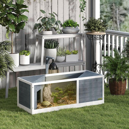 Turtle house with easy-open top, lamp fixture, transparent front, 120 x 50 x 40cm, grey, Reptile Habitat, Exotic Pet Housing, Modern Reptile House, Stylish Animal Cage, Transparent Terrarium, Reptile Enclosure, Exotic Pet Kee