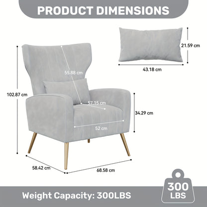 Fauteuil – Loungefauteuil – Relaxstoel – Leunstoel – Wingbackstoel – Memory Foam Zitkussen – Gouden Metalen Poten