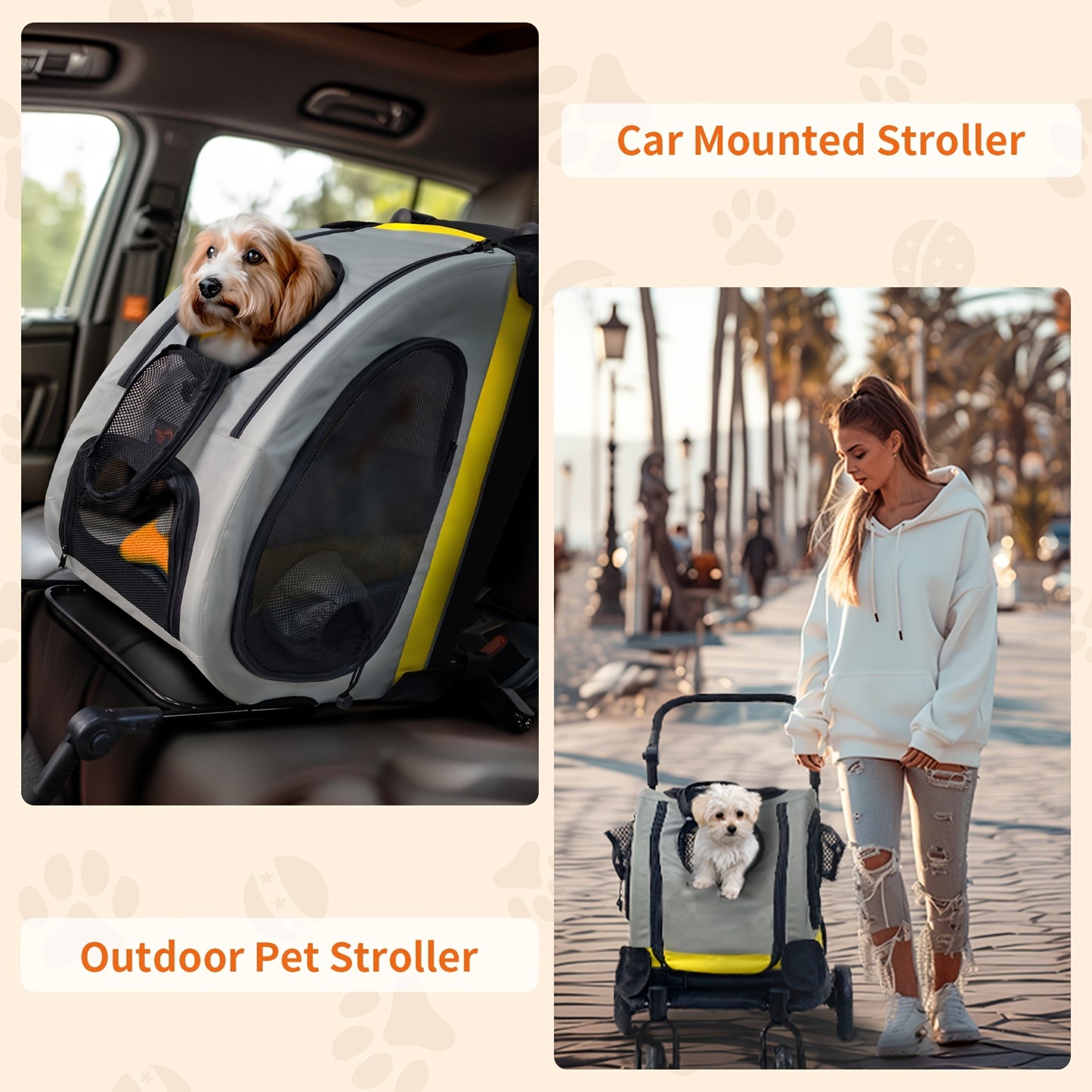 Dierenwagen – Wandelwagen – Hondenbuggy – Huisdierkar – Draagbare Autostoel – 2-in-1 Opvouwbaar Design – Stevig IJzeren Frame Met Ademend 600D Oxford Stof