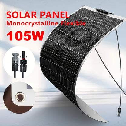 Flexibel Zonnepaneel 105W – Buigbaar Solar Paneel – Monokristallijn Zonnecel – Off-Grid Solar Module – Lichtgewicht Caravanpaneel – Hoog Rendement – Weerbestendig
