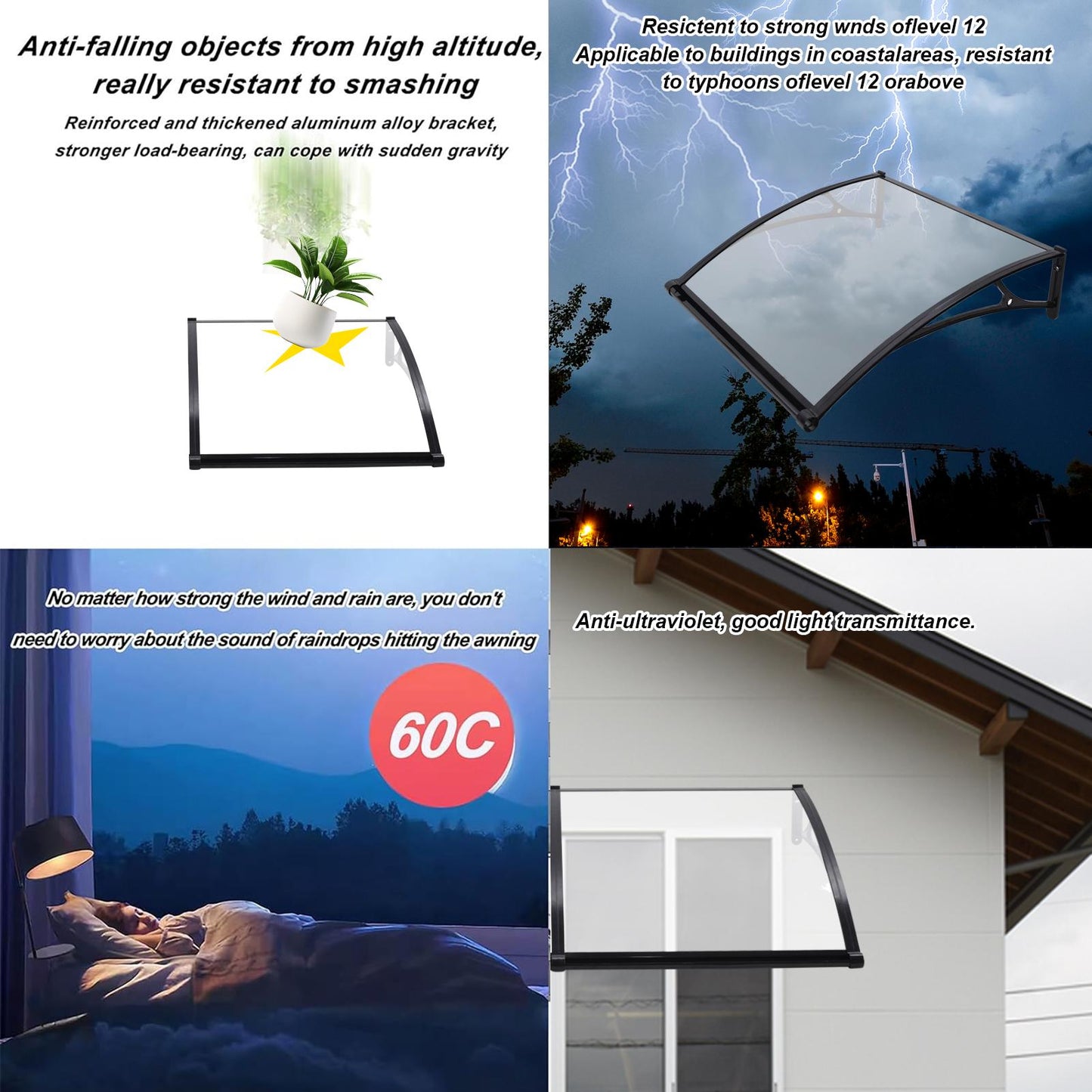 Aluminium Zonnescherm – Uitbreekbaar Zonnescherm – Deurzonnescherm – Raamzonnescherm – Balkonoverkapping – 100x203 cm – Duurzaam Aluminium Frame – Waterafvoer Goot