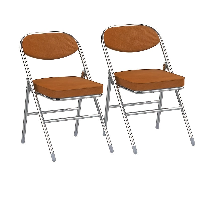 Klapstoel – Vouwstoel – Eettafelstoel – Campingstoel – Tuinstoel – Corduroy Stof – Metalen Frame – Opvouwbaar – Set van 2 – Oranje
