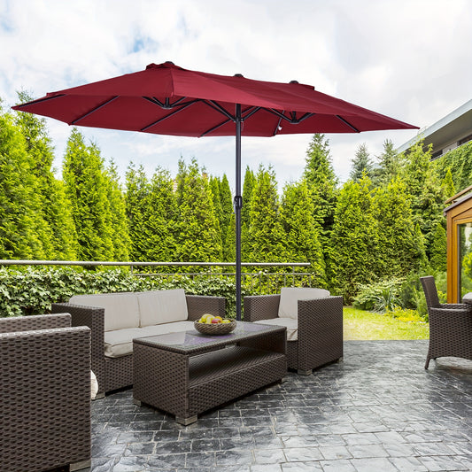 Parasol – Dubbele Parasol – Tuinparasol – Terrasparasol – Strandparasol – Rozenrood – UV-bestendig – Met Handmatige Slinger