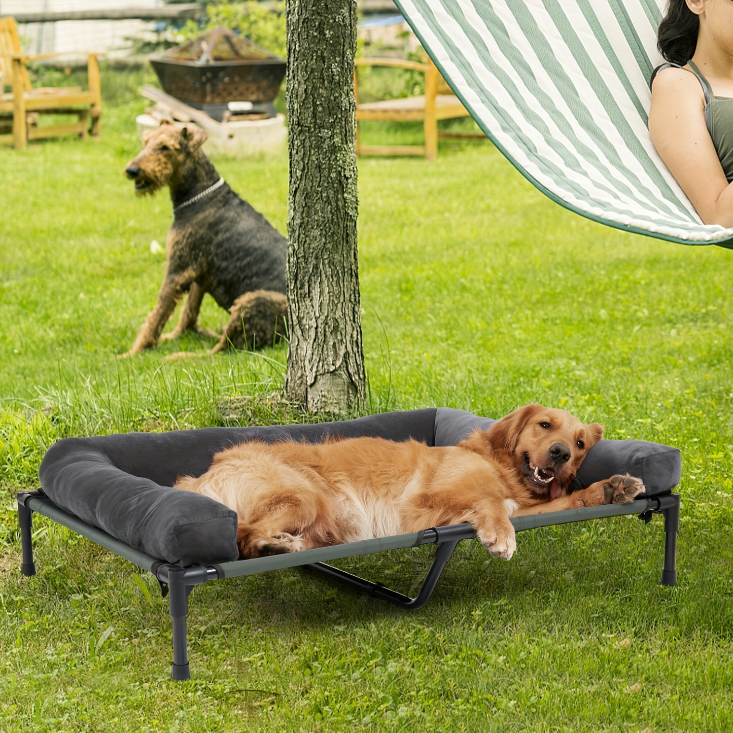 Verhoogd Hondenbed – Hondenkussen – Hondenmat – Huisdier Lounger – Buiten Bed – 2XL – Ademend Mesh – Afneembare Pluche Bolster